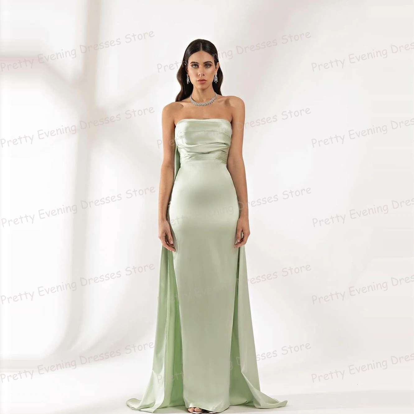 

Elegant Mermaid Evening Dresses Women's Sexy Strapless Sleeveless Prom Gowns Satin Formal Backless Party Vestidos De Noche 2024