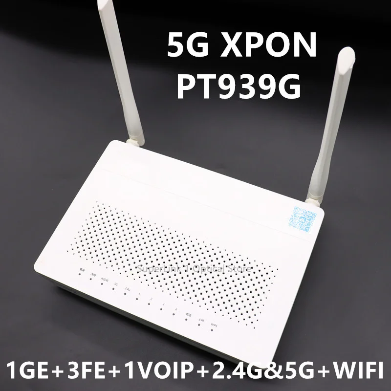 XPON ONU 와이파이 중고 광섬유 xpon 라우터, 전원 없이 사용, FTTH gpon ONT 1GE + 3FE + 1VOIP + 2.4G 5G + WIFI, PT939G, 1/2 개 