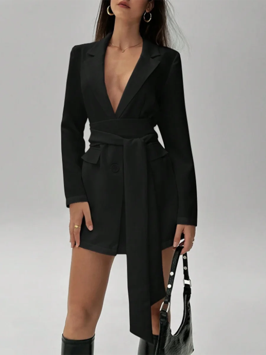 TWOTWINSTYLE Dimagrante Impiombato Lace Up Casual Blazer per Le Donne Risvolto Maniche Lunghe Patchwork Tasche Minimalista Giacca Sportiva Femminile Nuovo