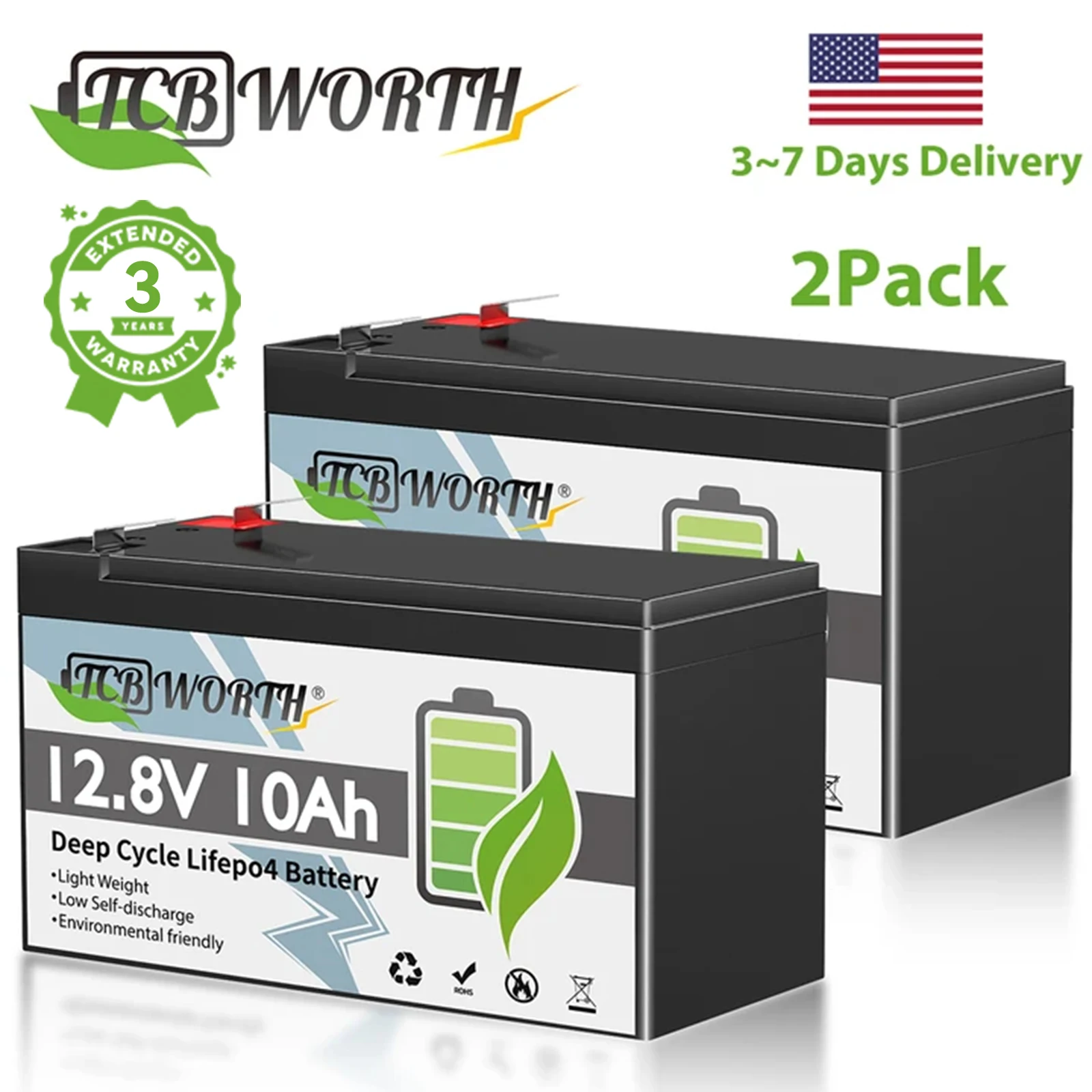 

TCBWORTH 12V 10Ah LiFePO4 Battery,4000+ Cycles Lithium Iron Phosphate for Solar System,Power Wheel,Built in BMS 3-Year Warranty
