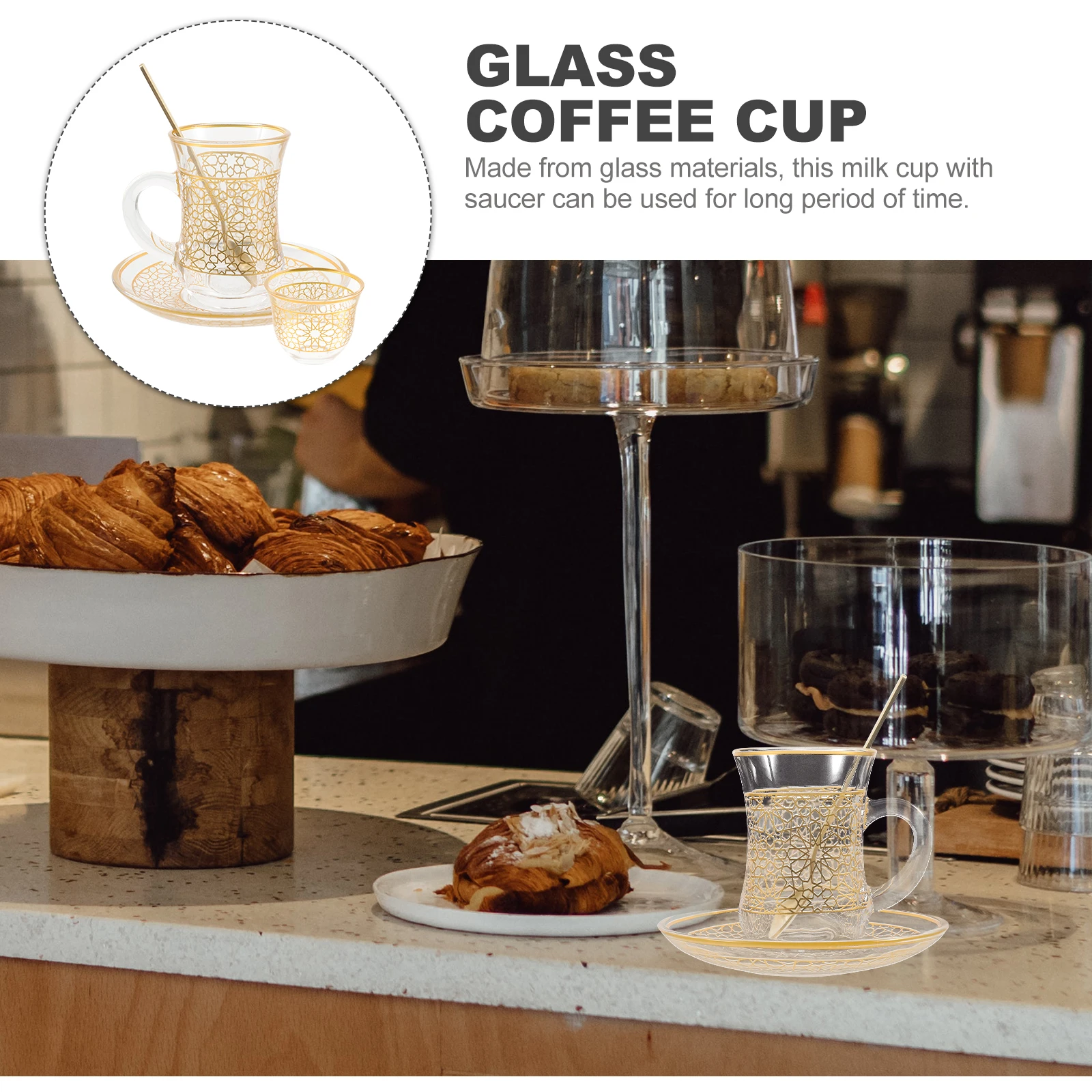 

1Set Glass Coffee Cup Set 200Ml Minimalist Design Home Office Decorative Drinking Cup for Tea Water Milk Cappuccino Latte