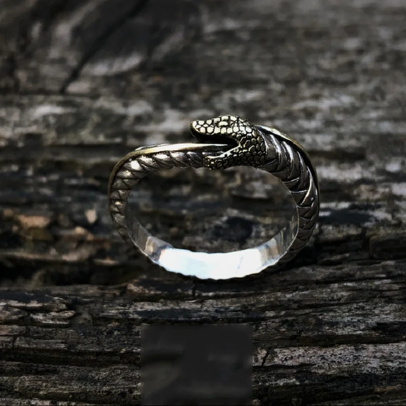 Bague serpent Vintage Ouroboros pour hommes, bijoux réglables, bague serpent sculptée exquise S925, accessoires de doigt de queue de Collision en or