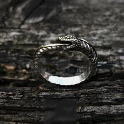 Vintage Ouroboros Snake Ring Men Jewelry Adjustable Exquisite Carved Snake Ring S925 Male Gold Collision Tail Finger Accessories