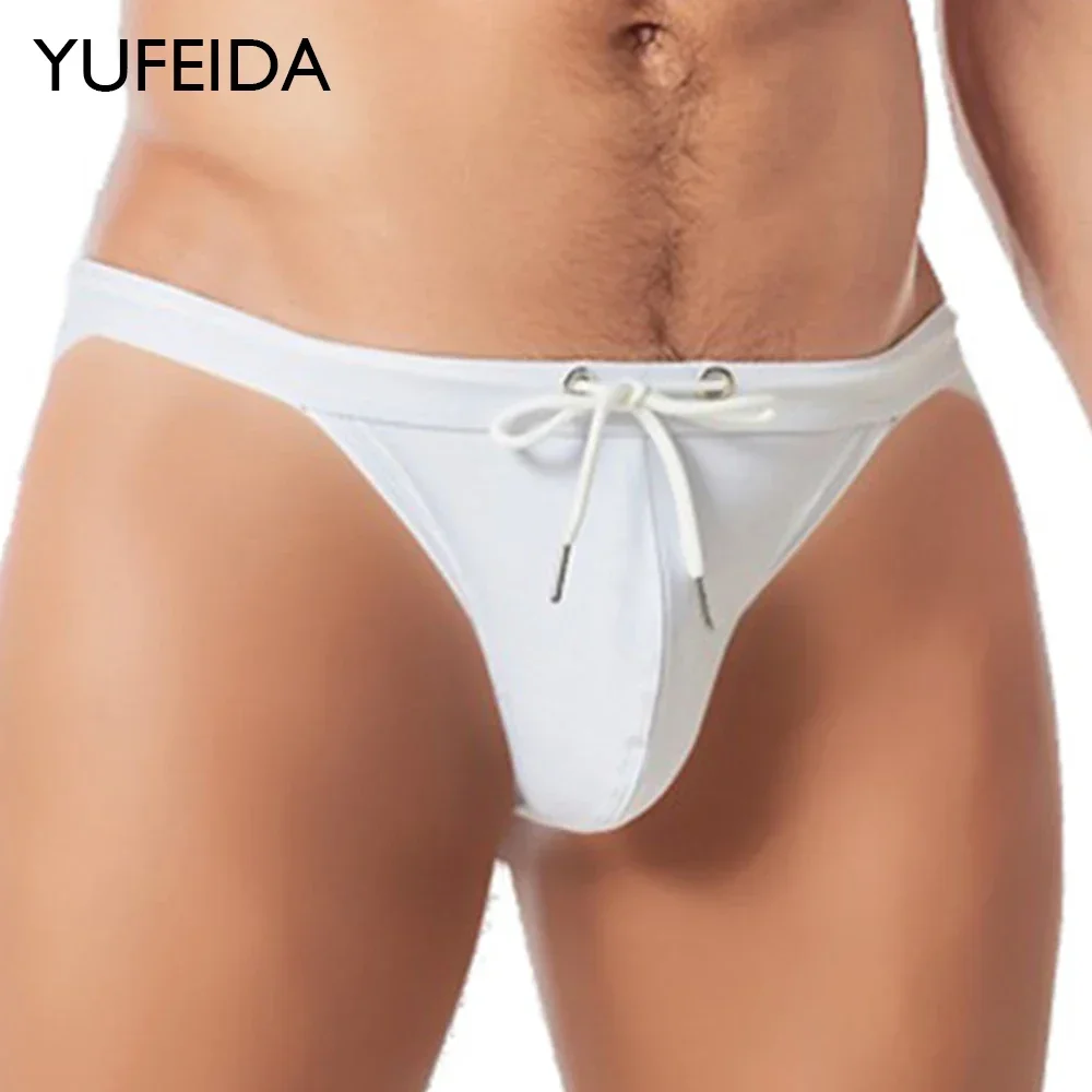 

Men's Briefs Solid Color Lace Up Swimsuit Underwear Quick-Drying Male Underpants Bikini Surfing Beachwear Bathing Suit Panties