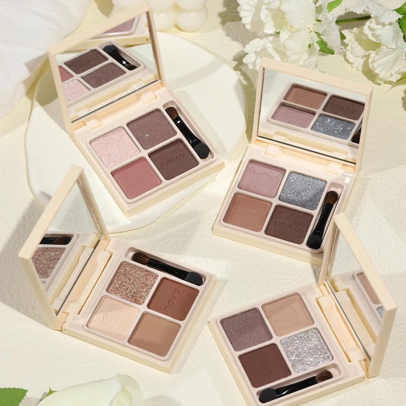 Milk Tea 4-Color Eyeshadow Palette Matte Shimmer Long Lasting Waterproof Pigment Shiny Smooth Eye Shadow Makeup Powder Cosmetics