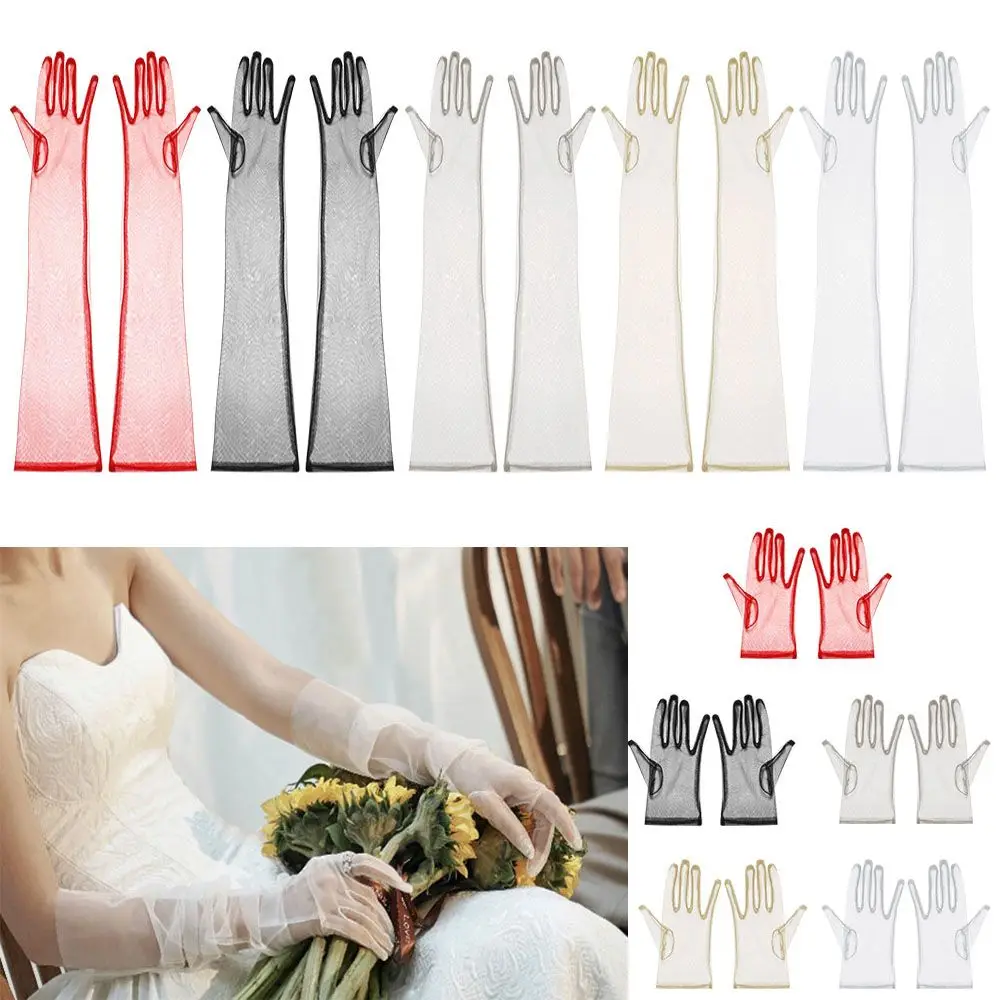 1 Pair Long Finger Ultra Thin Clothing Accessories Bridal Gown Mittens Wedding Bridal Gloves Tulle Gloves Party Dress