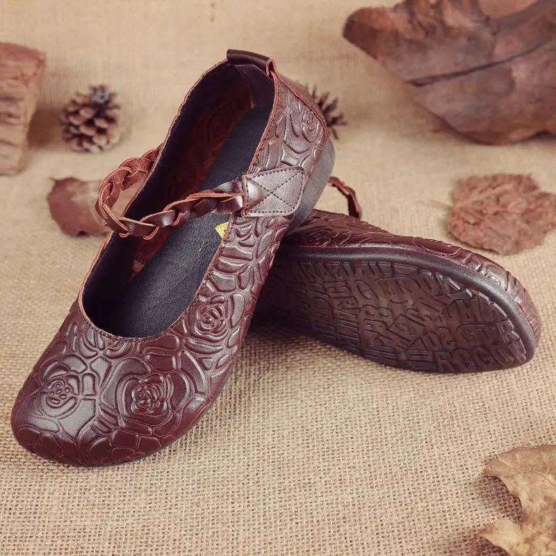 

Genuine leather antique flats women raised rose designer shoes ladies mary jane flats woman luxury shallow shoes handmade strap