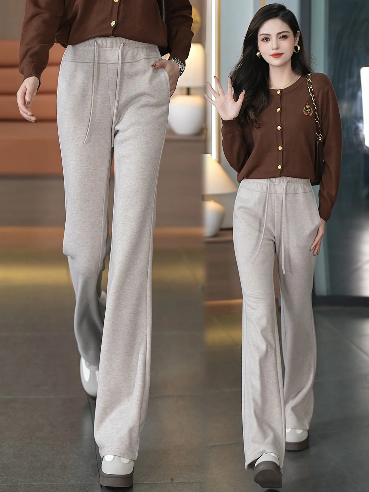 

Женские повседневные брюки с высокой талией, на флисовой подкладке, из шерстяной ткани, прямого кроя, осень-зима 2025, новые, эластичные, свободного кроя, драпирующиеся, с эффектом драпировки