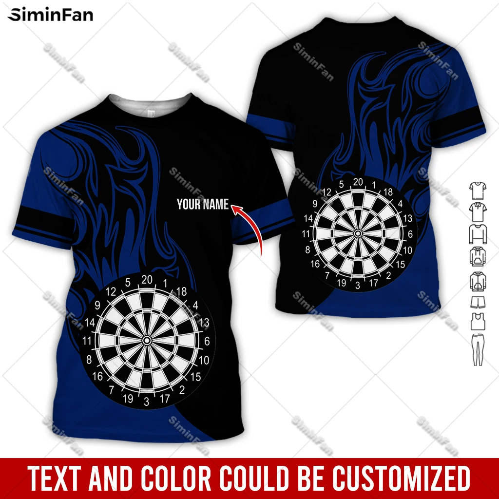 Custom Name Dart Board Flame Colorful T-shirt 3D All Over Printed Mens Tshirt Male Summer Round Neck Tee Unisex Shirt Female Top