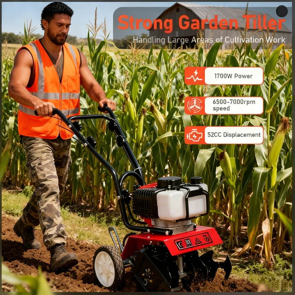 Compact Gas Micro Cultivator Multi-function Rotary Tiller Garden Tools Agricultural Farm Tilling Equipment