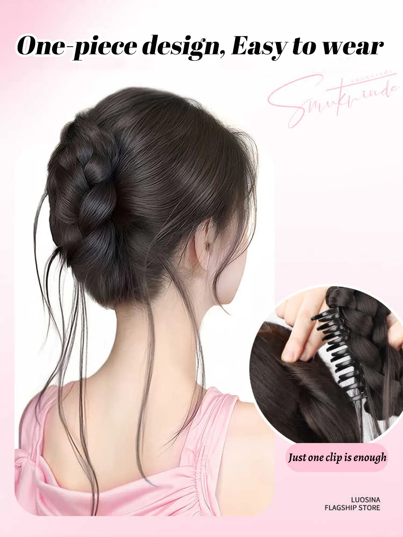 OLACARE 合成乱雑な巻き爪おだんごヘアシニヨンヘアエクステンションシュシュ偽偽毛尾付き女性のためのひげ三つ編み