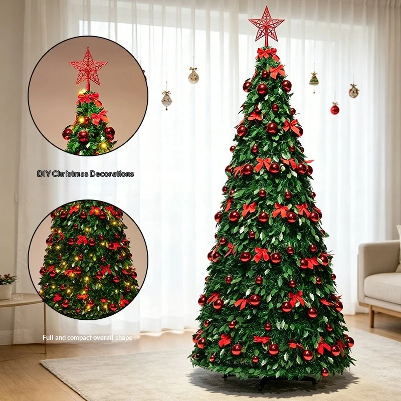 PVC Encryption Telescopic Folding Christmas Tree, Easy Install, 6FT Luxury Set, Artificial Xmas Decorations, Customizable Design