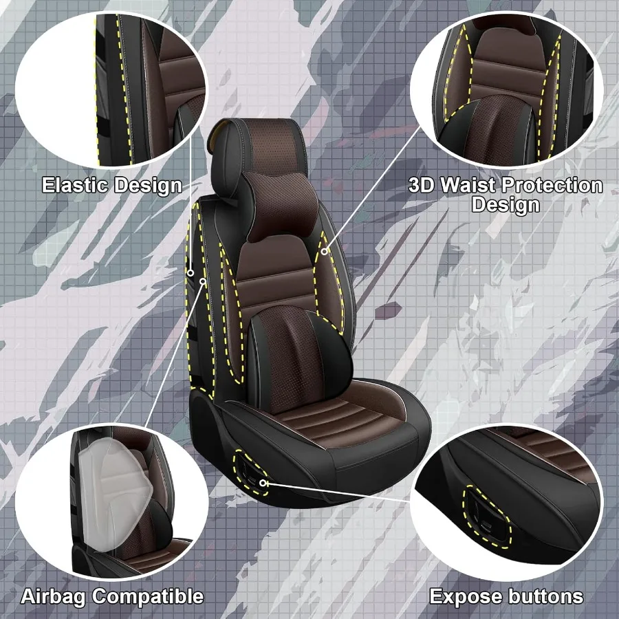 مجموعة كاملة من أغطية المقاعد الجلدية الفاخرة المكونة من 5 قطع لسيارة Ford F350 F350 2021 مع خصائص مقاومة للماء والبقع تتضمن S