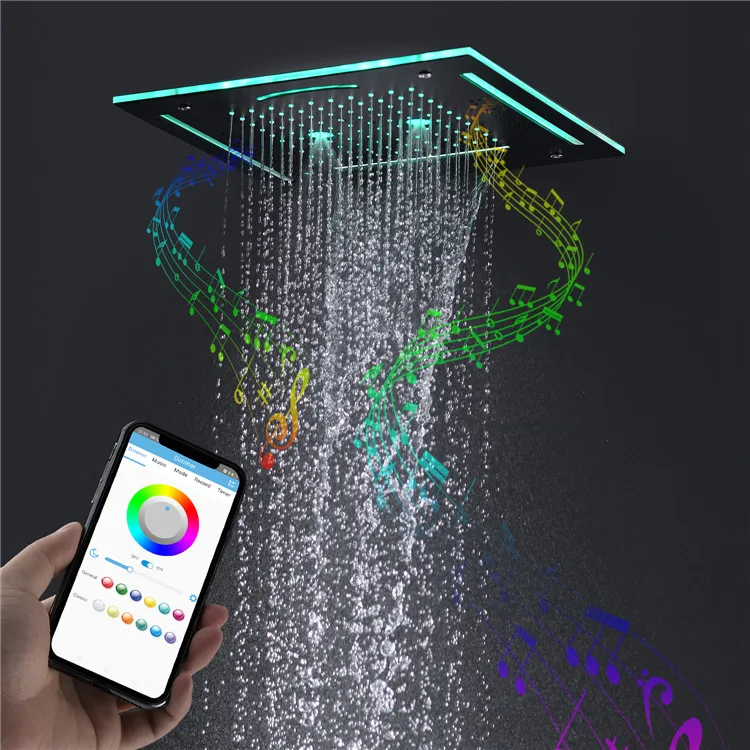 

hm 300x300MM 304 SUS Mirror Temperature Adjustment High Pressure Led Colorful Changing Led Music Shower Head