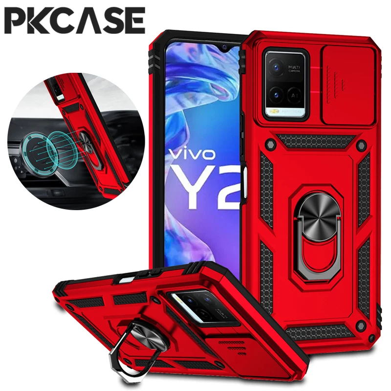 

PKCASE Shockproof Bracket Phone Case For VIVO Y20 Y20S Y20iY21 Y33S Military Grade Anti-Fall Push Window Ring Holder Cover