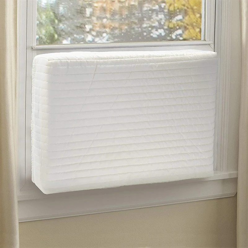 

Indoor Air Conditioner Cover White Inside Window Ac Unit Protection Cover with Elastic Straps Double Insulation Defender Winter