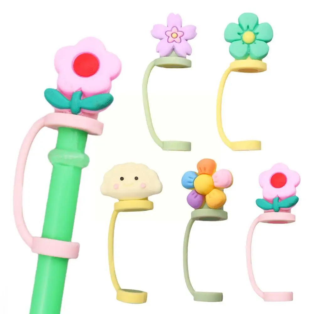 1PC Cartoon Cute Straw Silicone Cover Reusable Drinking Accessories Tools Tips Plug Sealing Airtight Straw 6-8mm Dust Cap S2W7