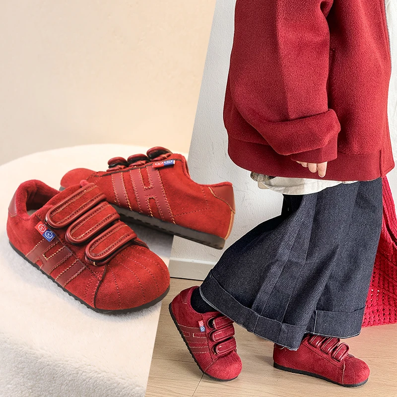 

2025 New Winter Children Boys Girls Fashionable Retro Shell-toe Velvet Lining Sneakers Kids Toddlers Warm Casual Sneakers