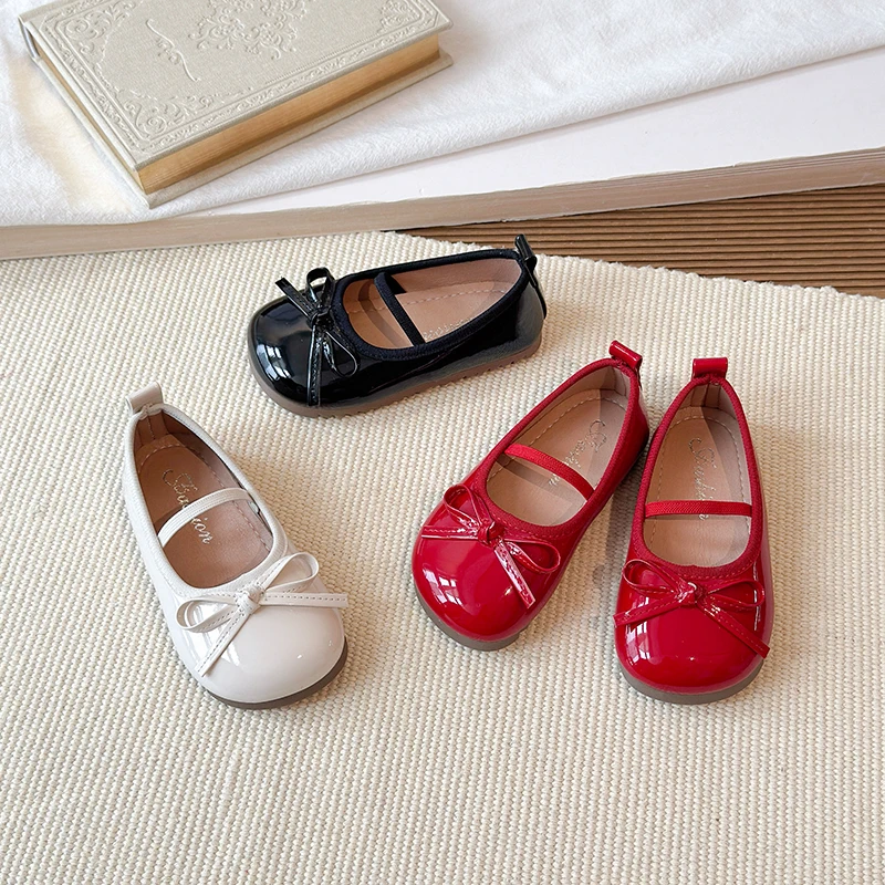 

2026 Spring Autumn Birthday Children Leather Shoes For Girls Fashion Korean Soft Sole Anti-slippery Sweet Bowtie Princess Shoes