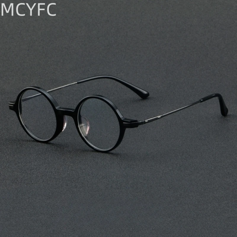 MCYFC Retro Small Round Eye Glasses Frame Men 80s Japan Korea Style Myopia Prescription Eyeglasses Acetate and Titanium Eyewear