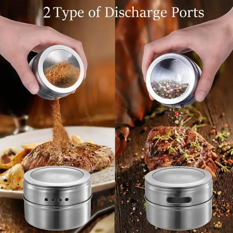 Magnetic Spice Jars Wall Mounted Rack Stainless Steel Spice Tins Spice Seasoning Containers With  Label Seasoning Tank Set