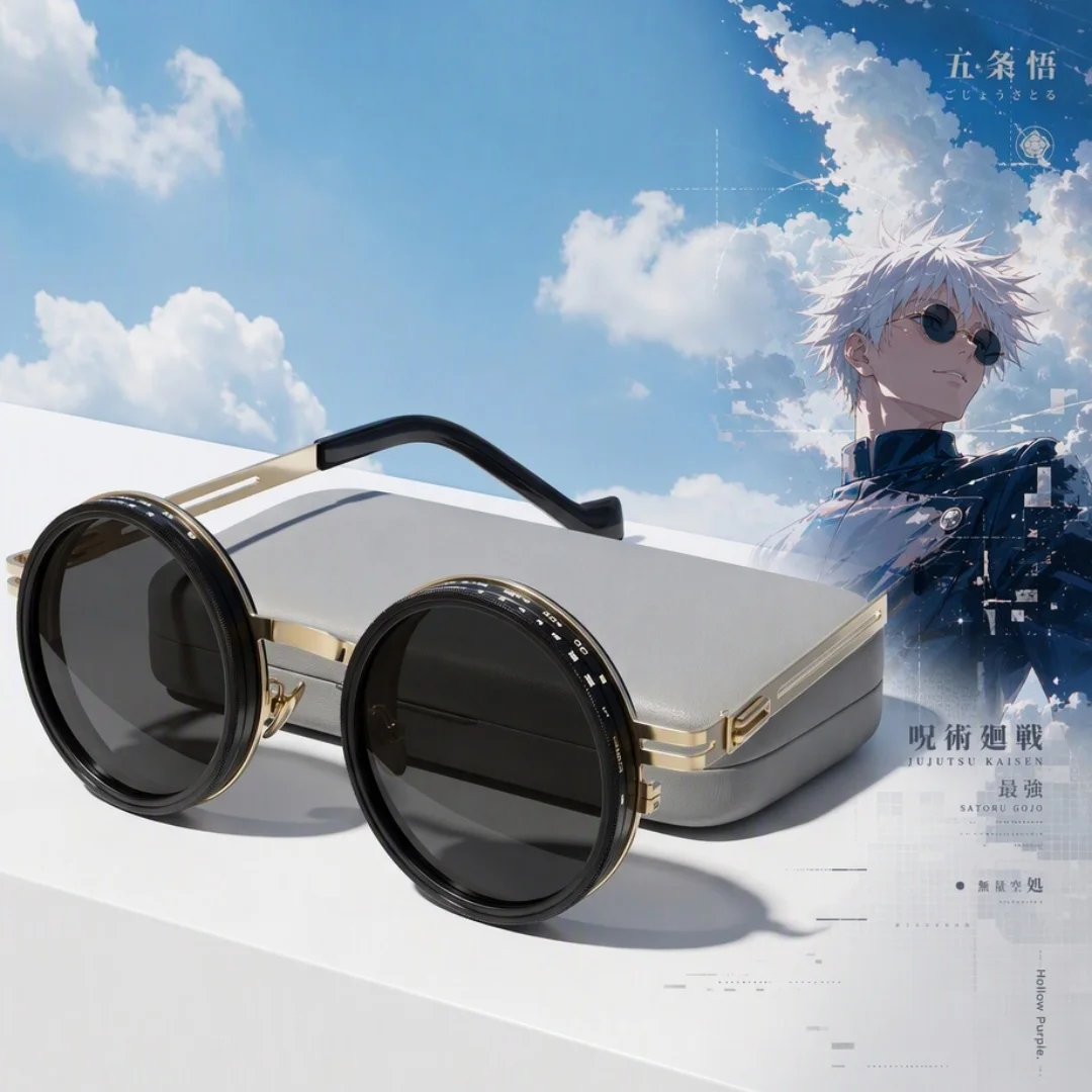 Jujutsu Kaisen Gojo Satoru Cosplay Sunglasses Round Frame Light Adjusting Shades Decorative Photo Prop Costume Accessory Gift