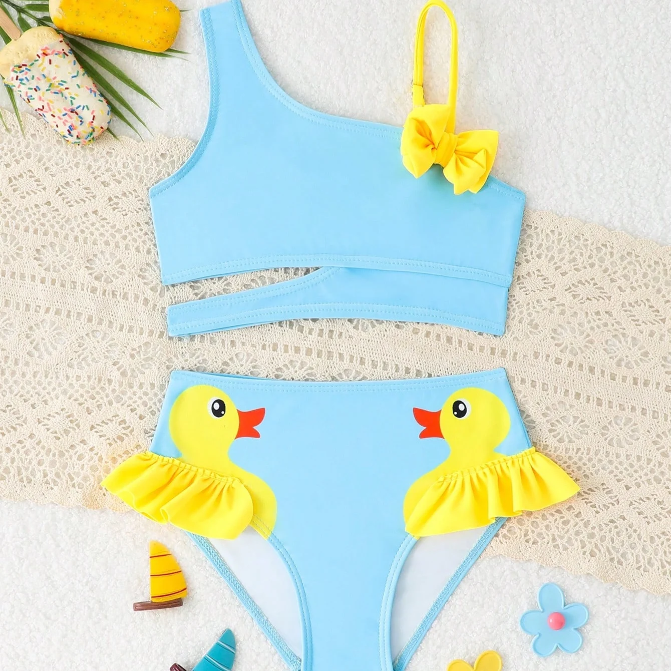 2026 Little Girls Swimsuit High Waist Bikini Ruffle Swimwear Female Solid Children Bathing Swimming Swim Suit 4-7Y view 3