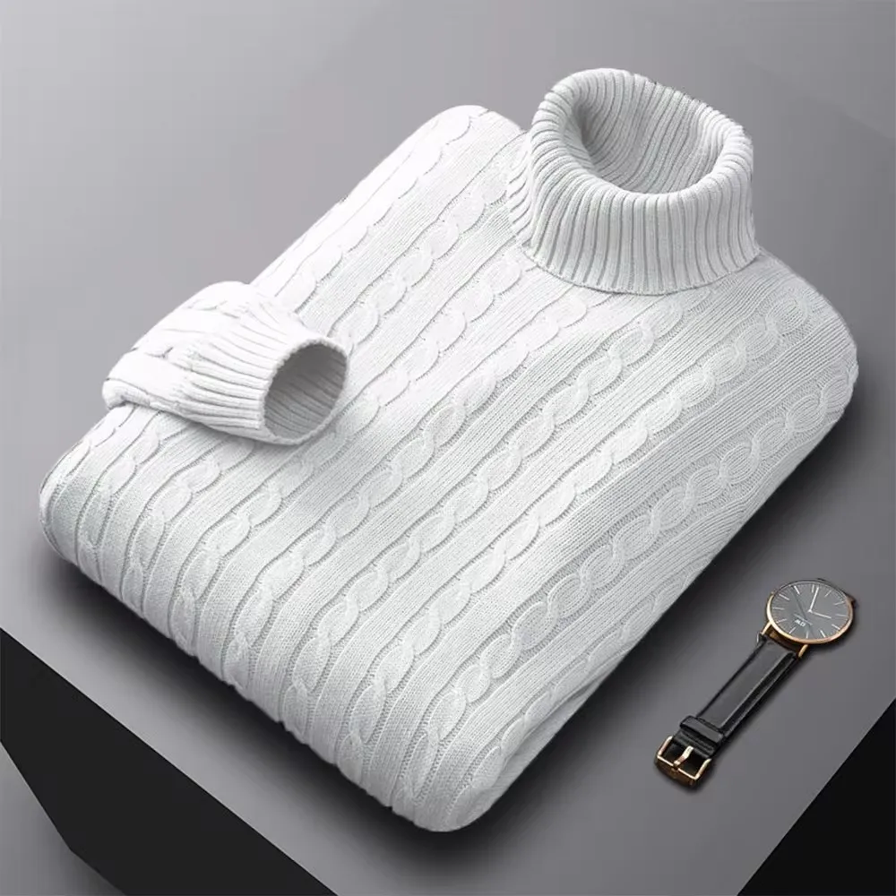 

Men's High Neck Sweater Casual Elastic Solid Color Pullover Knitted Warm Casual Turtleneck Sweatwear Mens Outdoor Tops