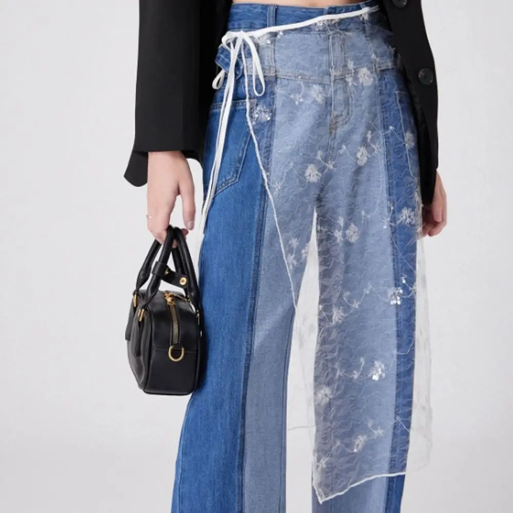 High Waist Lace Midi Skirt Irregular Side Slit See Through Lace Drawstring Skirt Harajuku Y2K Streetwear