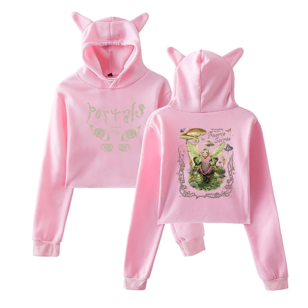 2023 Melanie Martinez Portals Ablum Cat Ear Hoodie Women Cropped Sweatshirts Female Casual Streetwear Crop Tops