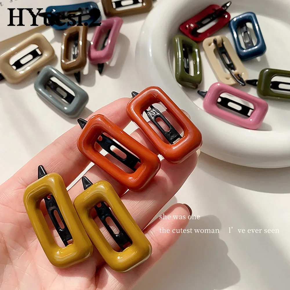 2pcs/Set Candy Color Geometric Hairpins Colorful Small BB Snap Hair Clip Toddler Bangs Side Barrettes For Baby Girls