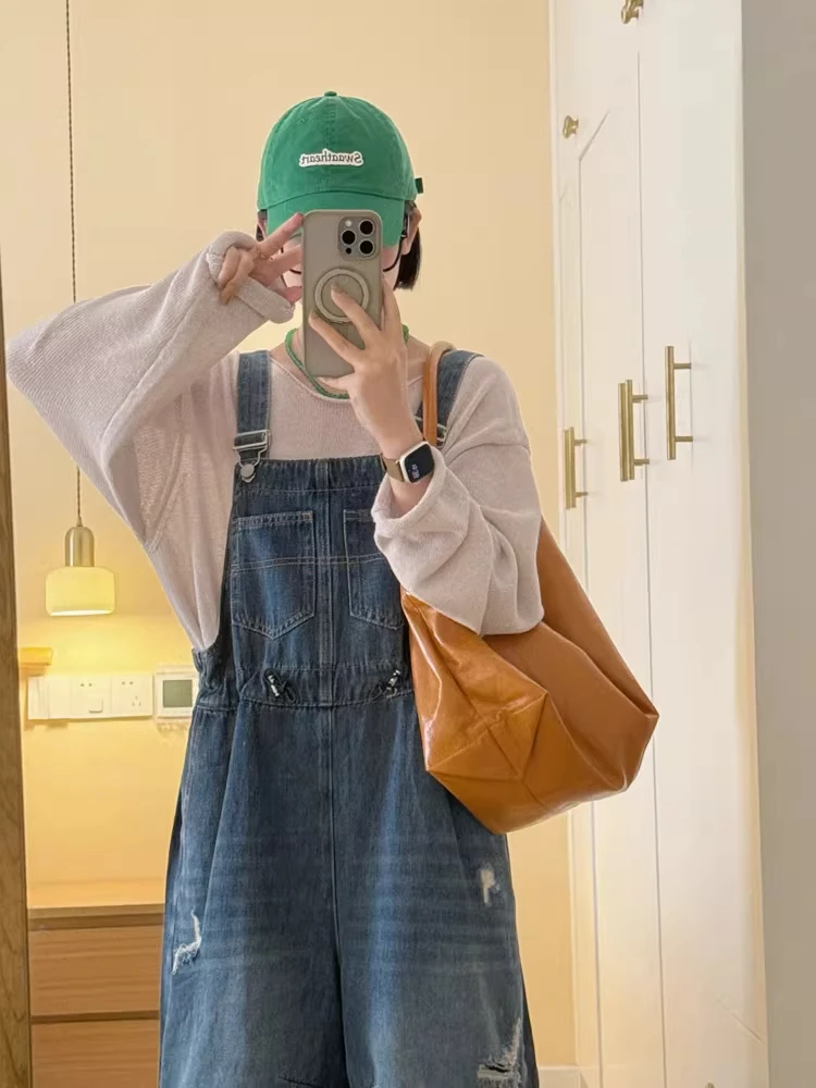 

Casual High Waist Wide Leg Jeans Overalls Women's Loose Fit Summer New Style Fashionable Denim Overalls Anti-Stain Cotton Str...