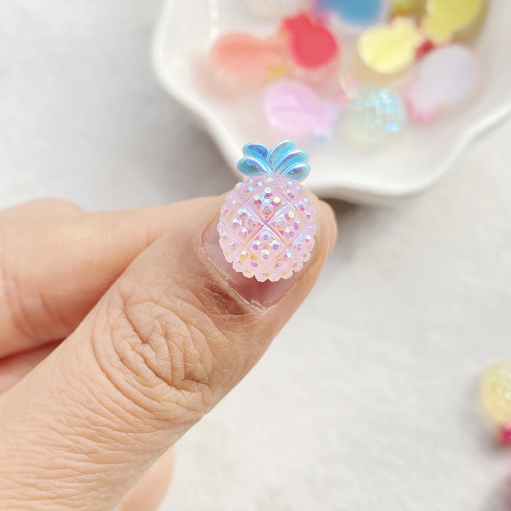 30pcs Resin Colorful Painted Shiny Mini Pineapples Figurine Flatback Stone Scrapbook DIY Manicures Appliques Accessories Crafts