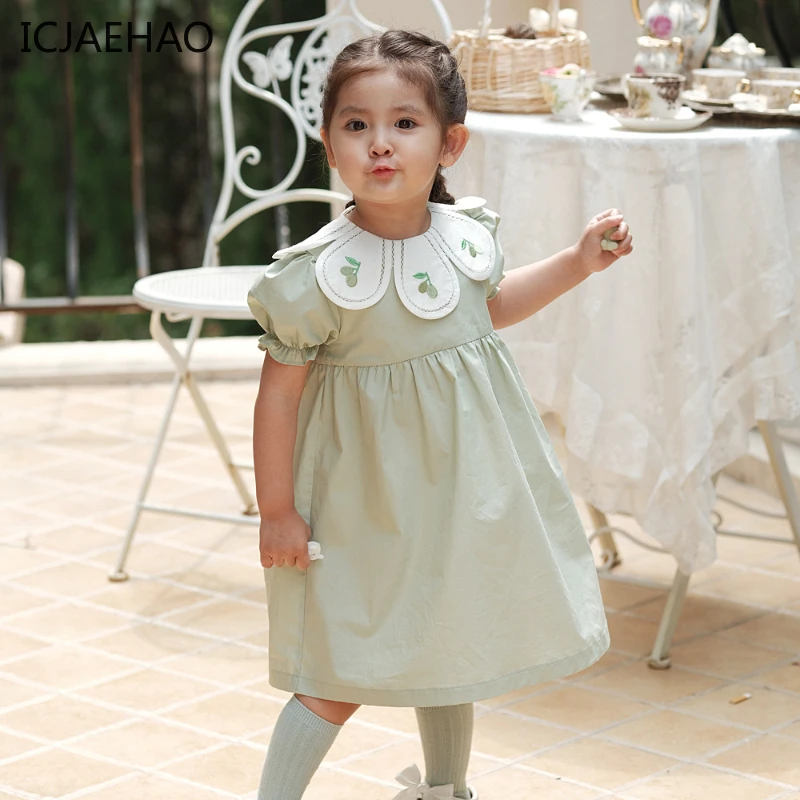 ICJAEHAO 2024 Girl Dress Children\'s clothing Baby Elegant Princess Short Sleeve Outfit Birthday Party Matching Summer Clothes