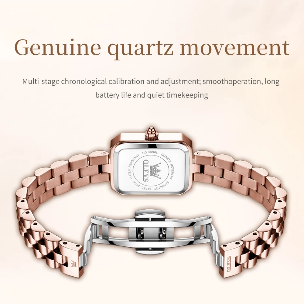 OLEVS 5690 Original Brand Genuine Square Dial Ladies Watch Quartz Watch Small Square Watch Waterproof Exquisite Business