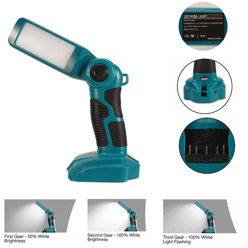 

Портативный фонарик 12 Вт, светодиодный рабочий фонарь с USB-портом для Bosch 14,4-18 В, литий-ионный аккумулятор для наружного кемпинга, аварийное освещение