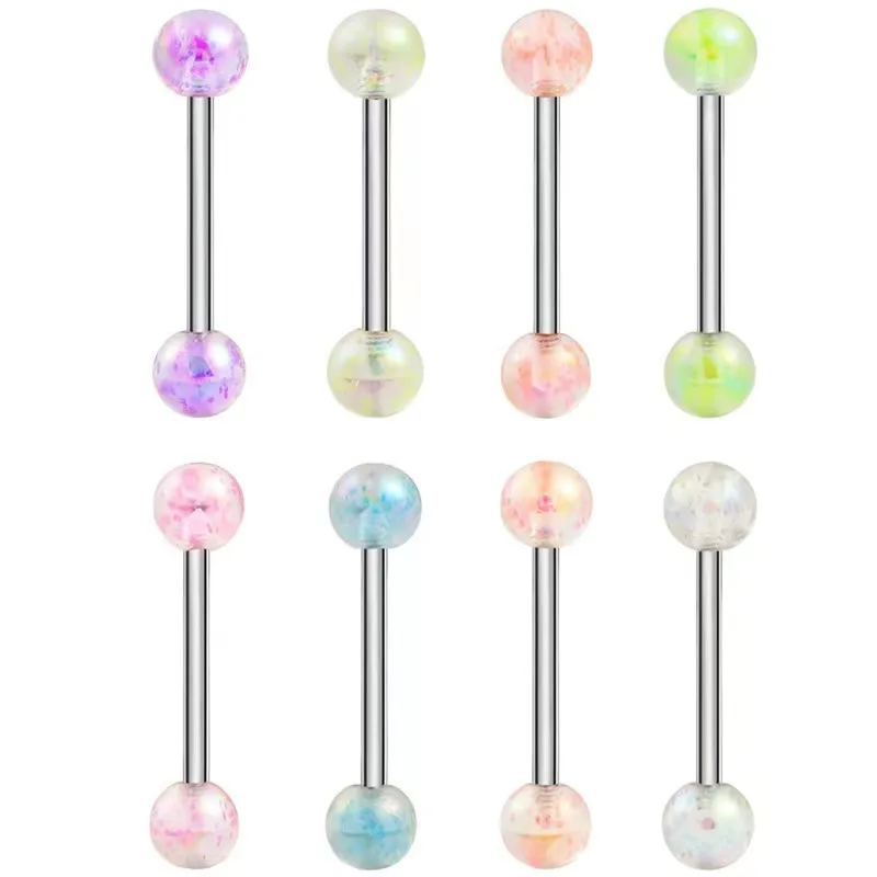 New Acrylic Glitter Powder Glorious Tongue Ring Bulk Sexy Stainless Steel Tongue Piercing Set Barbell Piercing Jewelry