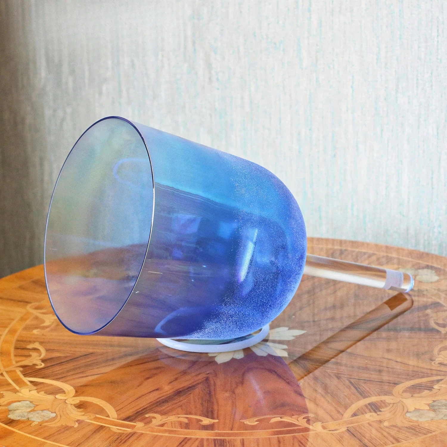 YUN QI QING YIN 432Hz Optional 440Hz Blue Aurora Alchemy Handled Crystal Sand Bowl Portable Handheld Sound Bowl Full Accessories Spiritual Sound Bath Healing Tool