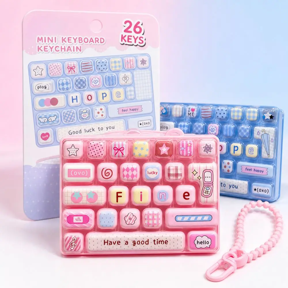 Cute 26-key Keyboard Keychain Clear Key Sounds Pressable Keys Press Button Hanging Loop Keyboard Fidget Gifts