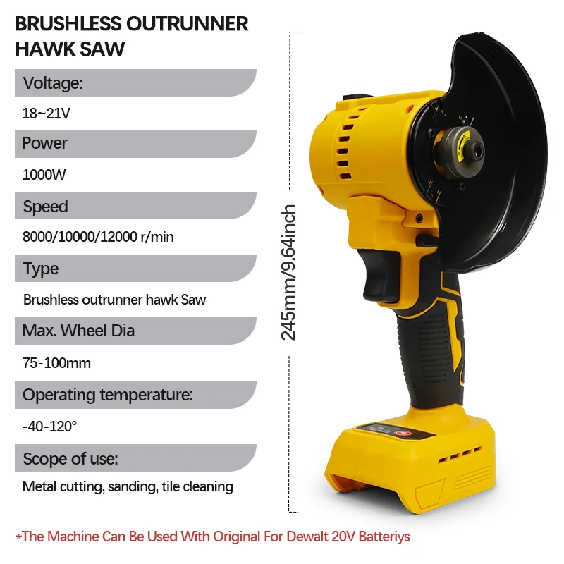 EG 12000RPM Brushless Portable Electric Circular Saw 100mm Cordless Electric Angle Grinder Battery Power Cut Tool For Dewalt 20V