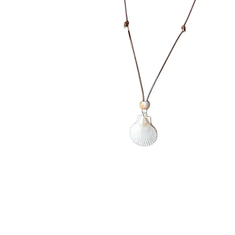 Seestern-Muschel-Perlen-Halskette aus Wachsseil für Frauen, Bohemian-Strand-Urlaubsstil, Schlüsselbeinkette, modischer Alltagsschmuck – Detail 5