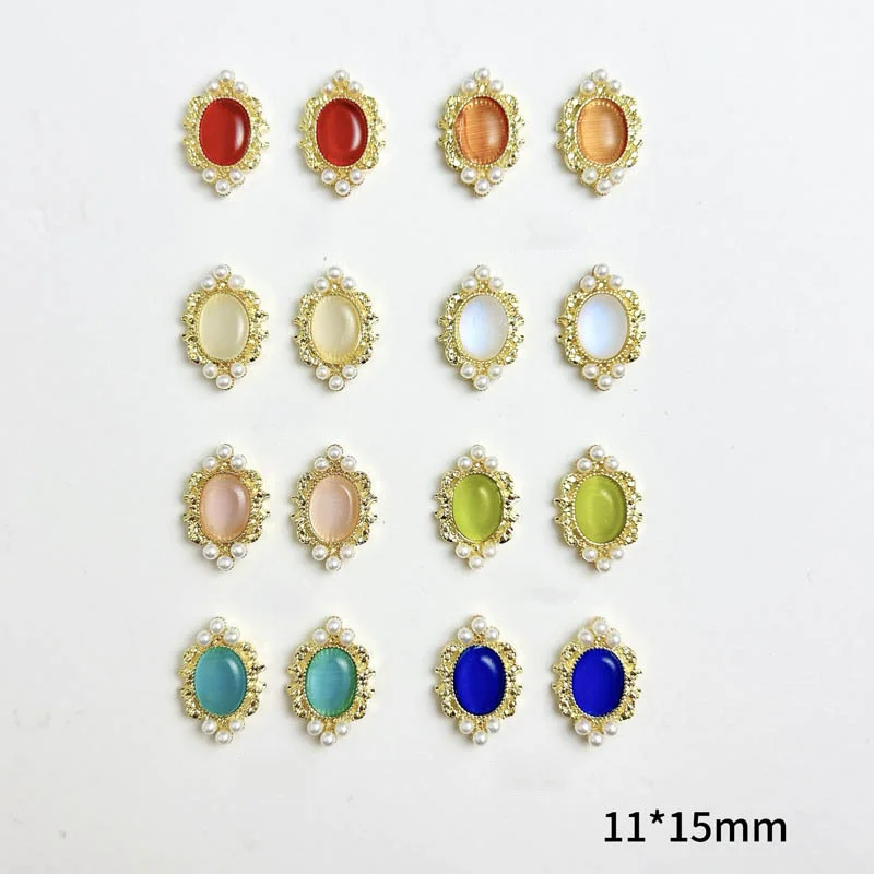 10 pezzi nuovi ciondoli per unghie in lega di opale traslucido con strass simulati decorazioni per unghie intarsiate di perle per parti di unghie fai da te