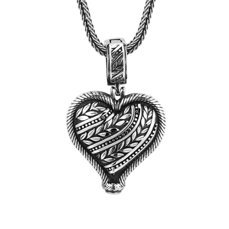 BOCAI S925 Sterling Silver Pendants for Women Men Retro Wheat Ear Pattern Love Heart Creative Charm Fashion Jewelry Wholesale