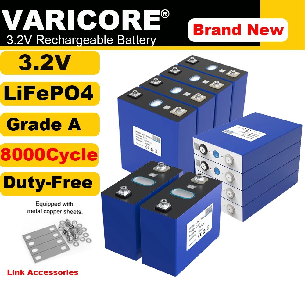 

16x 3.2V LiFePO4 Battery 320AH 340ah 280ah 150ah 90Ah 105ah for 12v 24V 36v Golf cart RV Solar Energy Storage batteries Grade A