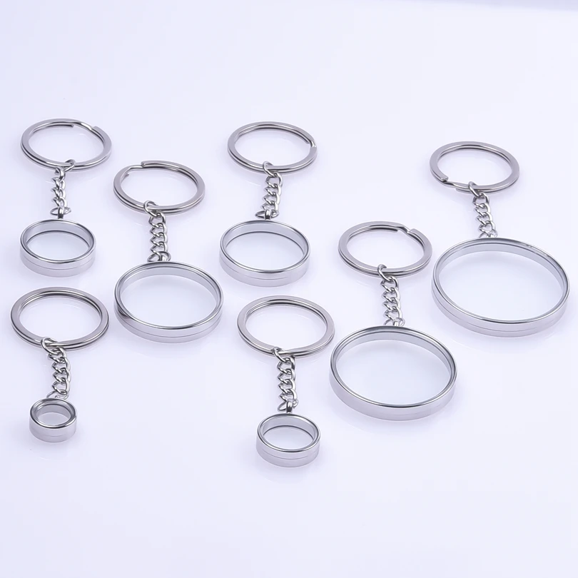 1Pc 10-40mm Round Glass Urn Reliquary Locket Pendant Keychain For Ashes Floating Medaillon Coin Men Car Key Holder Jewelry Bulk