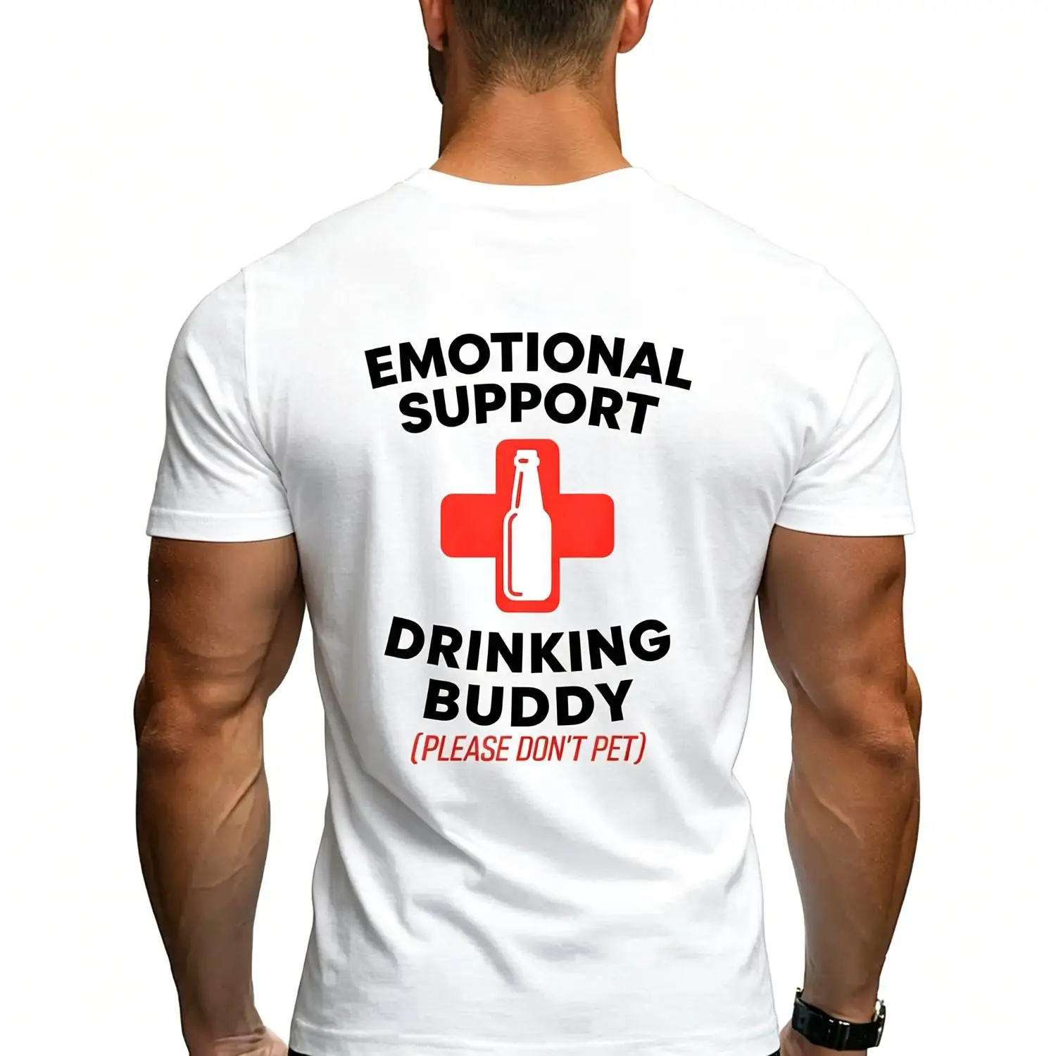 Humorous Cotton T-shirt For Adults Featuring Supportive Drinking Buddy Design