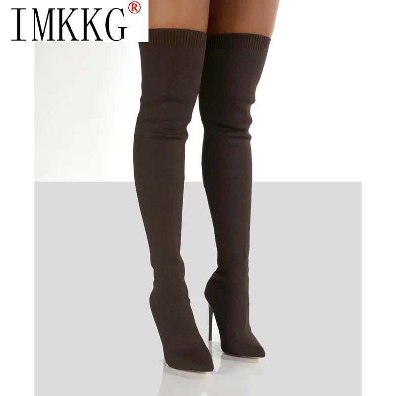 2021 Thigh High Boots Over The Knee Elastic Stretch Boots Women Sexy Knee High Heels Sock Boots New Botas De Mujer Size 36-43