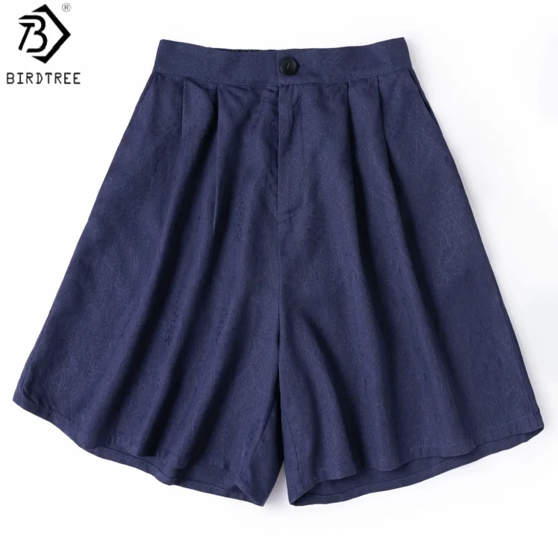 Birdtree, 100% Real Silk Jacquard Shorts, Women Floral Luo Spun Silk Pocket Short Pants, Elastic Waist, 2026 Summer New P66510JF
