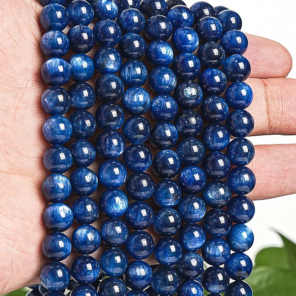 Genuine Natural Cat Eye Deep Blue Kyanite Beads Grade AAA Gemstone Full Strand Round Loose Beads for Jewelry Making Bracelet DIY