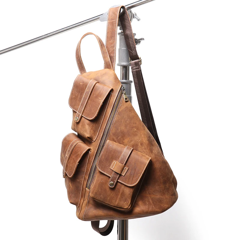 Mochila Vintage de piel de vaca para hombre, bolsa Satchel de gran capacidad, ligera, para viaje, novedad